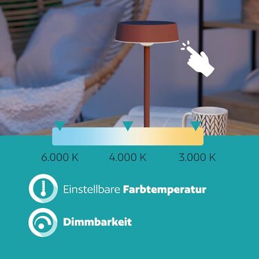 LED сонячна настільна лампа EGLO Simeri для вулиці, бездротова, акумуляторна, торкання, регулювання яскравості, IP54 (Червона)