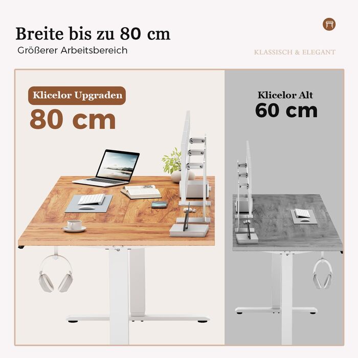 Регульований стіл Klicelor, електричний, з пам'яттю, для офісу, 160 x 80 см, білий/світло-коричневий