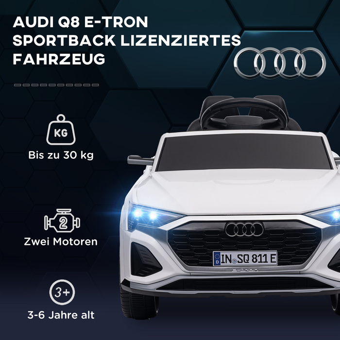 Електромобіль для дітей AIYAPLAY, Audi Q8, 12V, швидкість 3-5 км/год, пульт дистанційного керування, фари, музика, білий