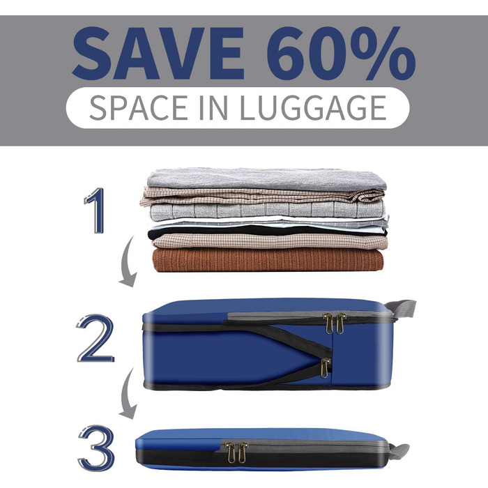 Набір компресійних органайзерів для одягу в подорожі Eono by Amazon, 4 предмети, темно-синій — сумка-пакувальник для валізи та рюкзака