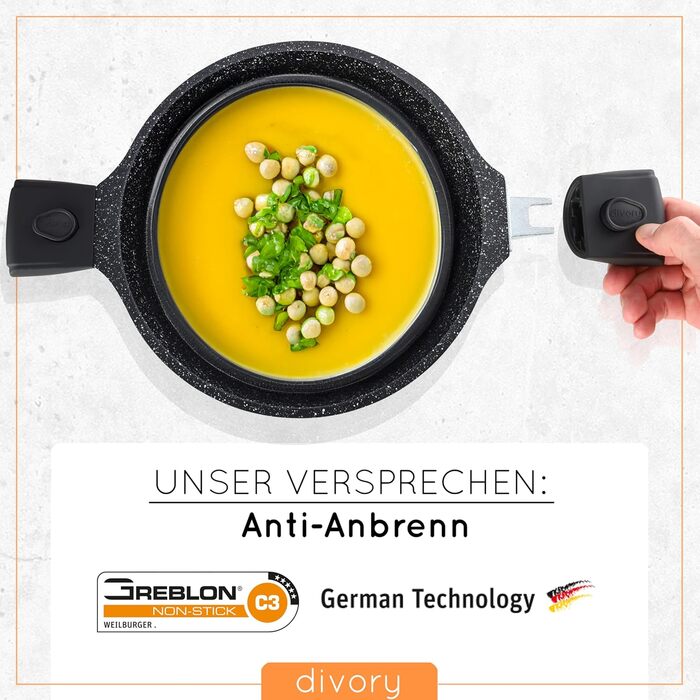 DIVORY Сковорода-гриль 28x28 см з виливом та знімним ручками - для стейків, індукційна, з антипригарним покриттям, з щипцями та захистом для сковороди