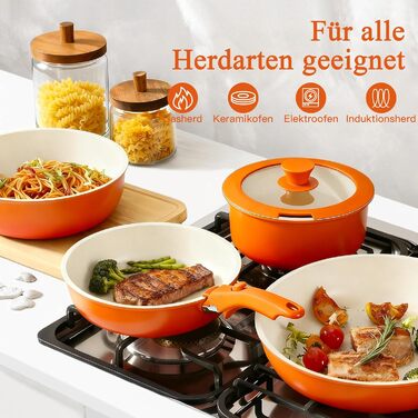 Набір каструль та сковорідок GiPP 11 предметів з знімними ручками, антипригарне покриття, кераміка, для всіх типів плит, духовка, оранжевий градієнт