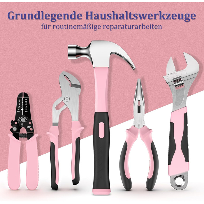 Набір інструментів Sundpey 281 предметів в кейсі рожевого кольору: набір гайкових ключів, викруток, шестигранників, плоскогубців
