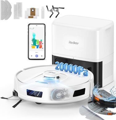 Робот-пилосос Redkey R11 з функцією миття, 20000Pa, док-станція 4L, захист від намотування волосся, LiDAR навігація, керування через додаток, для килимів та шерсті тварин