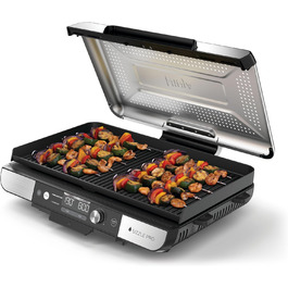 Ninja Sizzle Pro XL: гриль та плоча для дому з антипригарним покриттям, збірний, з піддоном для жиру та рецептами, срібно-чорний, GX101EU XL