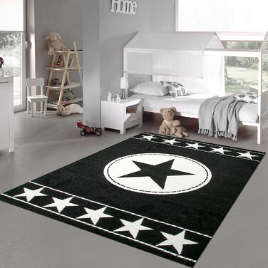 Дитячий килим мрії, килимок для ігор, килим для дитячої кімнати, Зоряний килим, чорний кремовий килим з зірками 80x150 см (160x230 см)