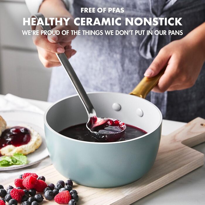 Каструля GreenPan Padova Reserve з нержавіючої сталі з антипригарним покриттям Hartelox, 18 см, 2 л, з кришкою з термостійкого скла, без PFAS, для індукційних плит, з золотим ручками, придатна для миття в посудомийній машині та випікання, колір Димчастий 