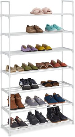 Полиця для взуття, вставна система, 16 пар взуття, передпокій, розширюваний, метал і пластик, полиця для взуття, біла, 10036200349 (7 рівнів)