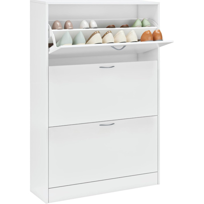 Вузька шафа для взуття FirFurd біла, з 3 відкидними ящиками, економна для 12-24 пар, висока комода для прихожей, коридору, входу. Дерев'яна шафа для взуття 110x80x23.5 см