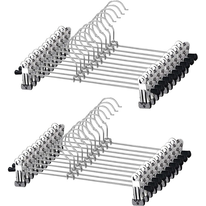 Металеві вішалки для штанів, вішалки для спідниць 35 см, компактні з нековзними затискачами для штанів, спідниць, шкарпеток, 20 шт.