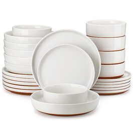 MALACASA Сервіз на 6 осіб (24 предмети) з реактивної глазурі, кераміка, білий з коричневим, для дому та ресторану