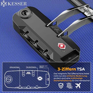 Набір валіз KESSER® 4 шт. | Чотири валізи з тканини з TSA-замком, 360° колесами та телескопічною ручкою | Косметичка, ручна валіза та великі валізи для подорожей та бізнесу (Блакитний)