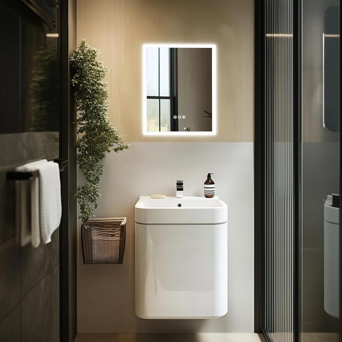 Дзеркало для ванної кімнати LED LUVODI 40x50 см з підсвічуванням, сенсорне керування, 3 кольори, регулювання яскравості, антизапарник