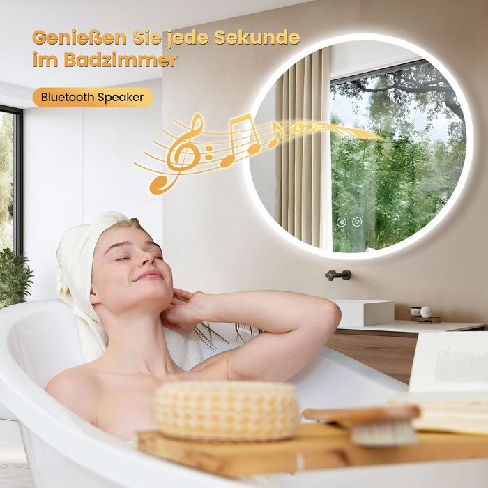 Дзеркало для ванної кімнати YOLEO з підсвічуванням, 70 см, LED, Bluetooth, сенсорне управління, захист від вибухів, 3 кольори світла, регулювання яскравості, антизапарник