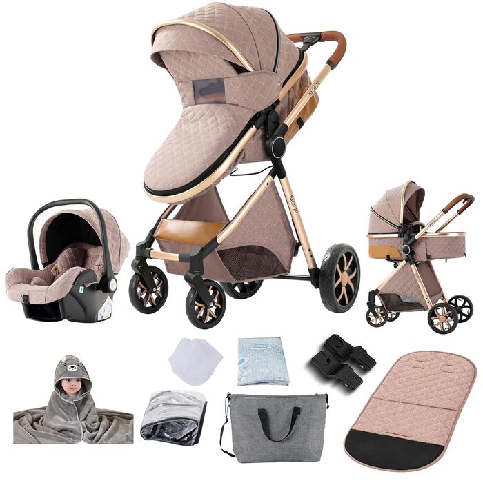 Дитяча коляска Reenborn 3 в 1, Buggy з двома режимами, алюмінієвий каркас, комплект з капюшоном, чорний (588 Black)