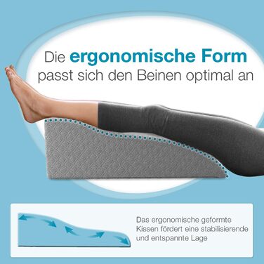 Подушка для підйому ніг ELONEO з піною Memory Foam, для полегшення навантаження, знімний чохол, 68x40x16 см, (Medium, Сірий)