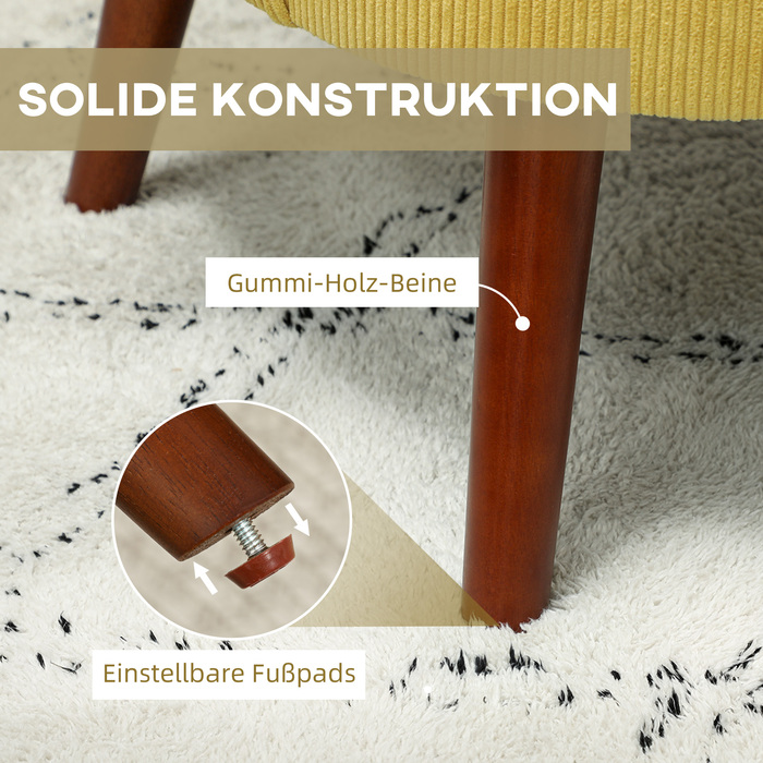 HOMCOM Сучасне крісло з підлокітниками, акцентне м'яке крісло з підтримкою попереку, ніжки з каучукового дерева, жовте