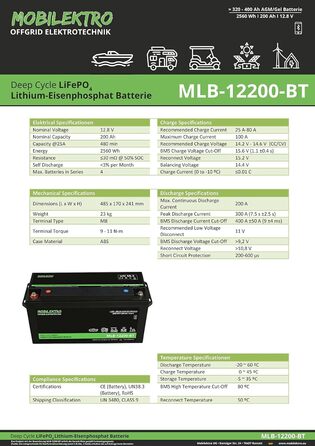 Літієва батарея глибокого циклу з 0 ПДВ LiFePO4 200Ah 12V 2560Wh з BMS і Bluetooth для автофургону/човна