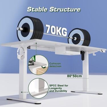 Електричний регульований стіл Airfish 120x80 см з USB-C, керуванням кабелів та 3 рівнями пам'яті (білий)