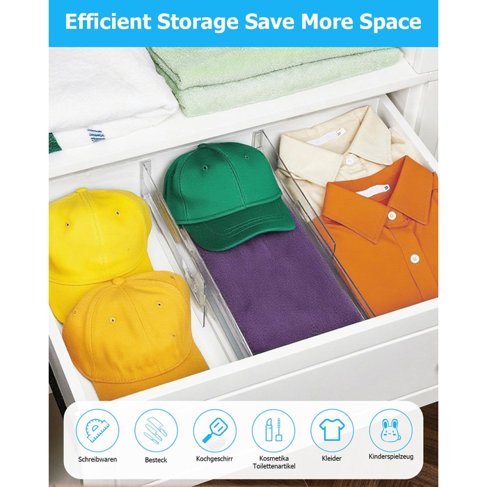 Набір роздільників для ящиків Cexovo, 8 шт., регульовані, пластикові. Роздільники для ящиків кухні, шафи, спальні, комода. Прозорі.