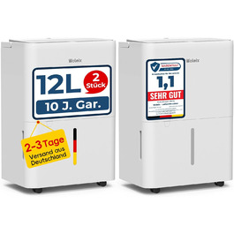 Електричний осушувач повітря 12L з таймером, для підвалу та приміщень до 122 м³, з фільтром та 1м шлангом, 10 років гарантії, 35dB