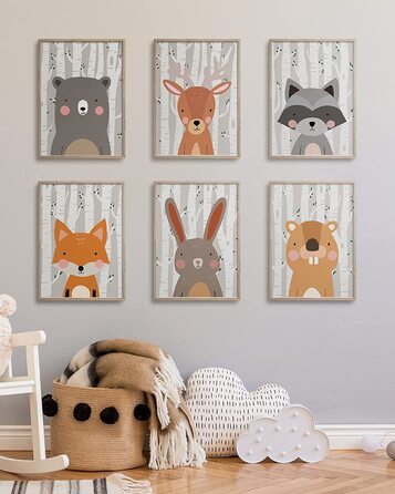 Набір з 6 дитячих постерів Hambient для кімнати дитини: тварини лісу (30x40 см, без рамки)