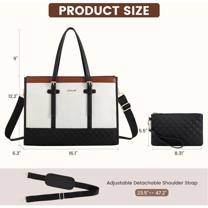 Сумка для ноутбука LOVEVOOK, жіноча, середнього розміру (15,6 дюймів), для роботи, навчання, офісу, універсітету, сумка-шопер, акцент: коричнево-чорно-білий колір