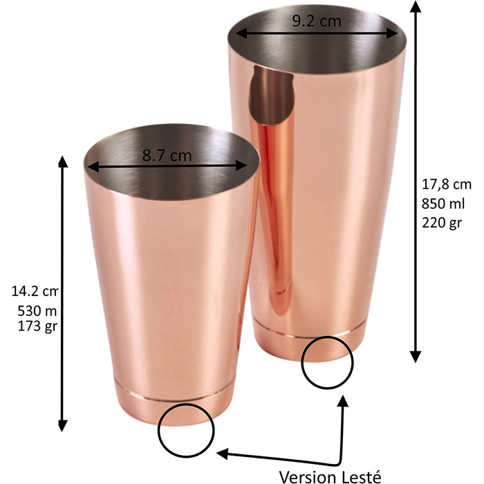 Бостонський шейкер, набір з мідної банки в жерстяній банці з нижньою кришкою, двокомпонентний коктейль з професійної нержавіючої сталі