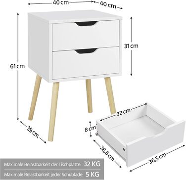 Набір Yaheetech з 2 тумбочок з 2 висувними ящиками, ніжками з масиву дерева, 40 40 61 см