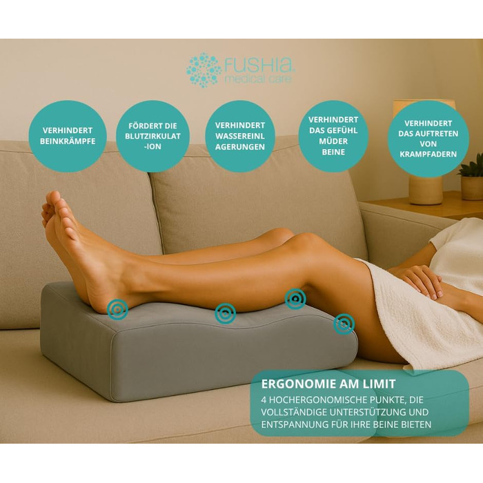 Ортопедична подушка для ніг з м'якої піни, для підтримки ніг та покращення кровообігу. Зручна, знімний чохол, біле/сіре полотно