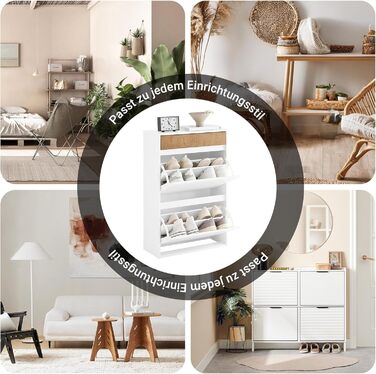 SoBuy Взуттєва шафа з 2 відкидними дверцятами, полиці та ящик, білий, 61x100x26 см, FSR165-W