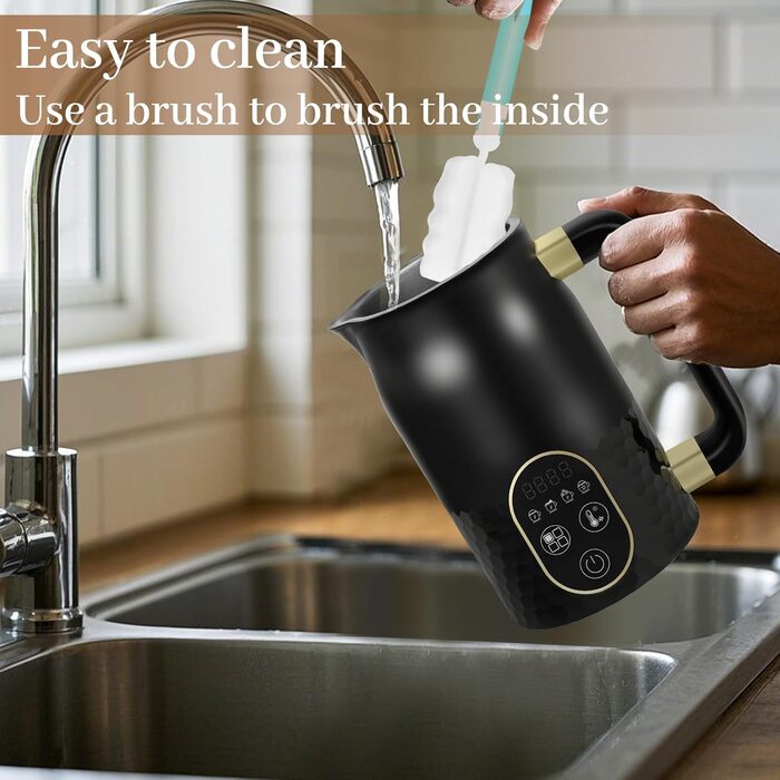 Електричний піноутворювач молока 4-в-1 з контролем температури. Підходить для капучино, лате та гарячого шоколаду. 2 насадки для різних типів пінки.