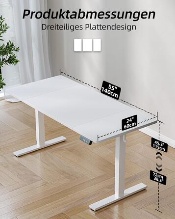 Електричний регульований стіл BEXEVUE 120x60 см, білий. Стіл для роботи, стоячи/сидячи з 2 функціями пам'яті. Комп'ютерний стіл