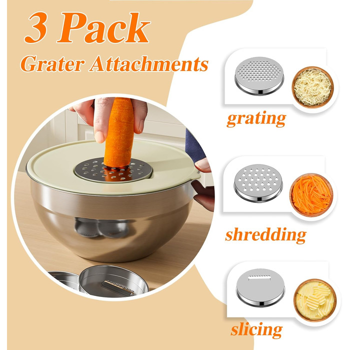 Набір місок для перемішування з кришками, 9 шт., з нержавіючої сталі, з 3 тертками, для зберігання продуктів, кухонний органайзер, міски для перемішування, великий розмір 4.5, 3.5, 2.1, 1.5, 1.1, 0.7 л