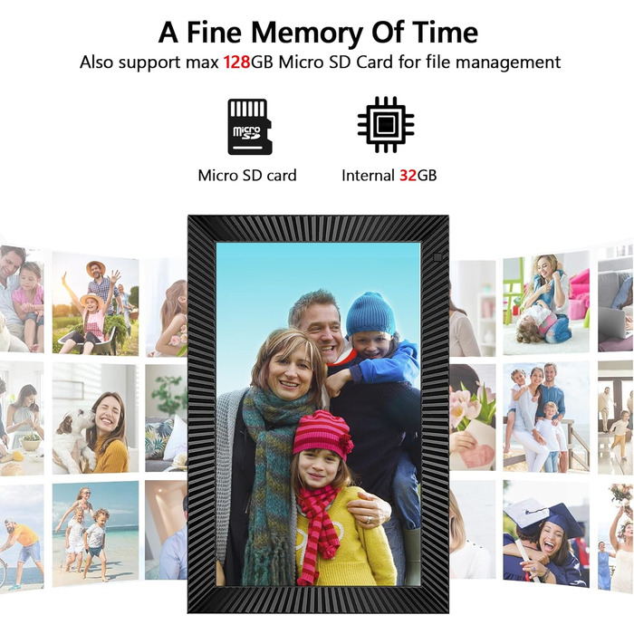 Цифровий фоторамка Frameo 10.1 дюймів з Wi-Fi, датчиком руху, 32GB пам'яті та сенсорним екраном