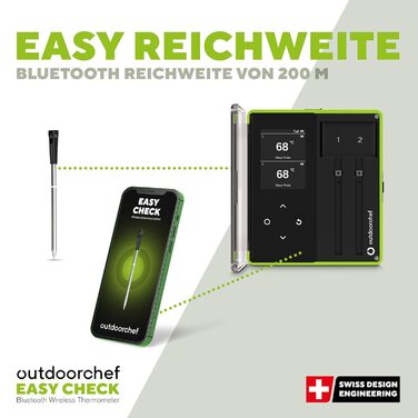 Термометр для гриля Outdoorchef Easy Check Quadro з Bluetooth, 4 датчики, 200м, миюча посудомийній машині, з магнітною док-станцією