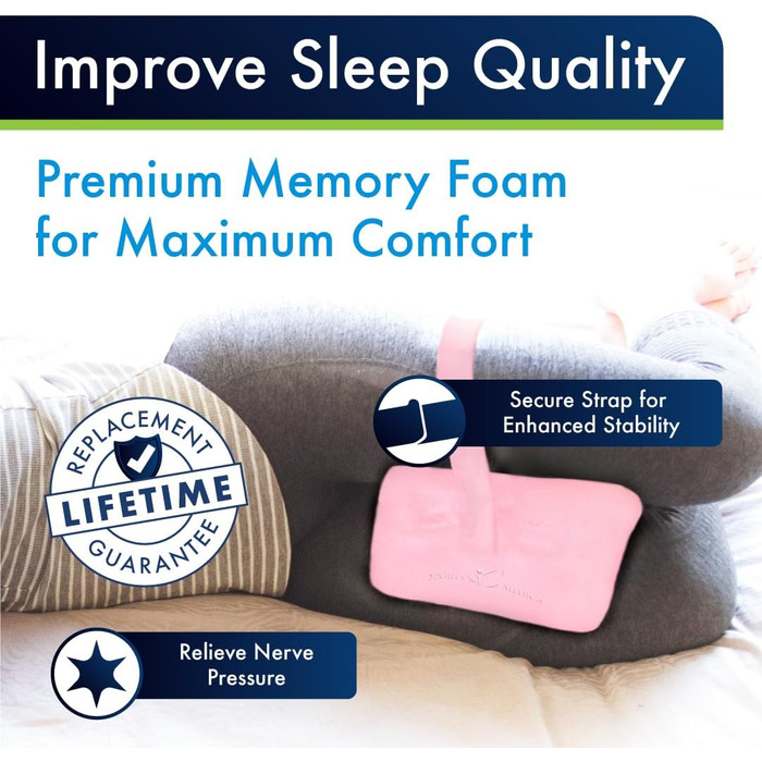 Ортопедична подушка під коліно з Memory Foam - для болю в спині, ішіасу та сну на боці. З інструкцією від лікарів. Білий (Рожевий, Regular)