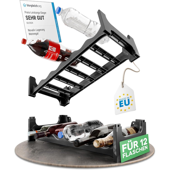 Стеляж для пляшок Novaliv на 36 пляшок з переробленого пластику, розширюваний, чорний, для вина, напоїв, спиртних напоїв