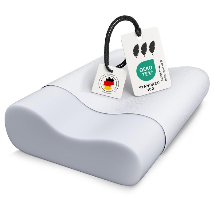 Ортопедична подушка для шиї OnlyDreams з гелевим шаром | Регульована висота + вибір жорсткості | Чохол з алое вера | Підходить для сну на спині, животі та боці - Oeko-Tex (Basic, 50x32x11/9 см)