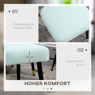 HOMCOM Footstool Квадратний табурет з кашеміровим виглядом, підставка для ніг зі сталевими ніжками, світло-блакитний для вітальні та спальні