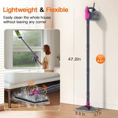 Пароочисник ScrubWiz 10-в-1: для кухні, підлоги, вікон, авто. Знімний ручний пароочисник, об'єм 320 мл, швидкий нагрів за 10 секунд, сріблясто-сірий колір