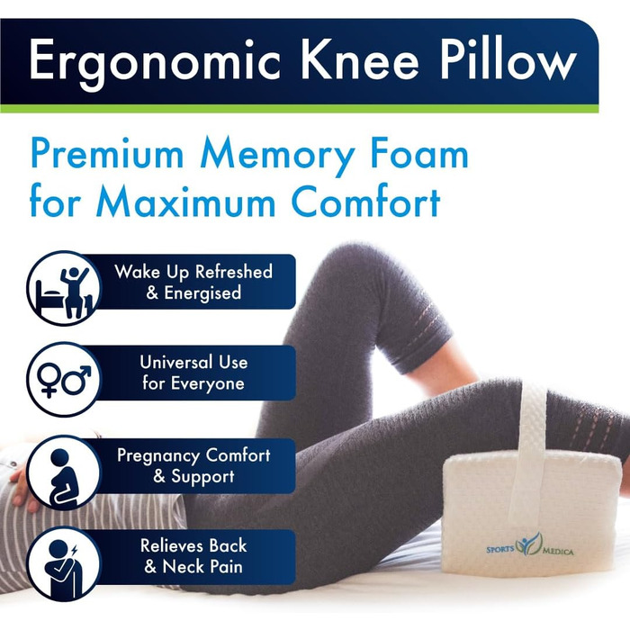 Ортопедична подушка під коліно з memory foam - для болю в спині, ішіасу, сну на боці. З інструкцією від лікарів. Біла.