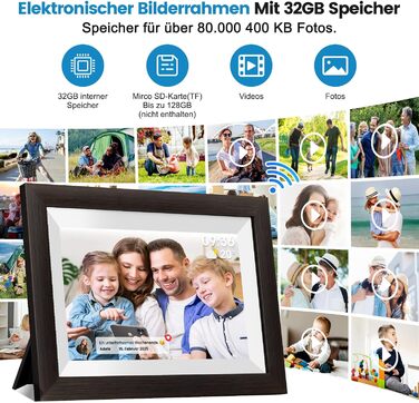 Цифровий фоторамка Mejasg 10.1 дюйма з Wi-Fi, 32GB, IPS сенсорний екран, автоповорот, для фото та відео, з дерева