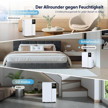 Електричний осушувач повітря Fwoueot 16L/24h для дому: осушувач з компресором, 16л/24г, для приміщень до 45м², автоматичне відтанення, 3 режими, таймер 24г, великий бак 2л, з колесами, для спальні