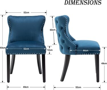 Крісла для їдальні з велюру, комплект 4 шт. - м'які крісла без підлокітників для кухні та вітальні, блакитні
