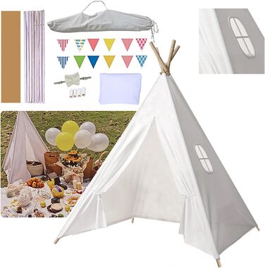 Дитячий намет-типі Kindertipi Dacron 120x120x160 см з вікном, миється, для дитячої кімнати, 4-х стовпчиків, білий