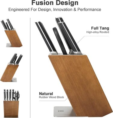 Набір ножів 14 предметів з бруском, кухонний набір ножів з дерев'яним бруском, леза з німецької сталі X50CrMoV15 (шеф-ніж, сантоку, ніж для стейка, ніж для овочів, ножиці). Чорний колір.