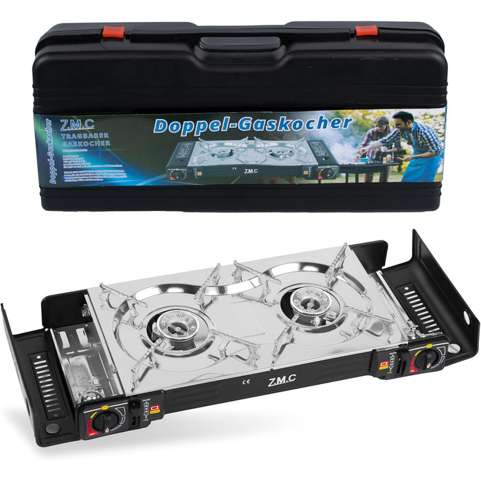 Газовий набір для кемпінгу ZMC 2-поверховий з адаптером для LPG + 4 балончики 227г + кейс, 2.5кВт, з Piezo-запалюванням, для відпочинку на природі та дому