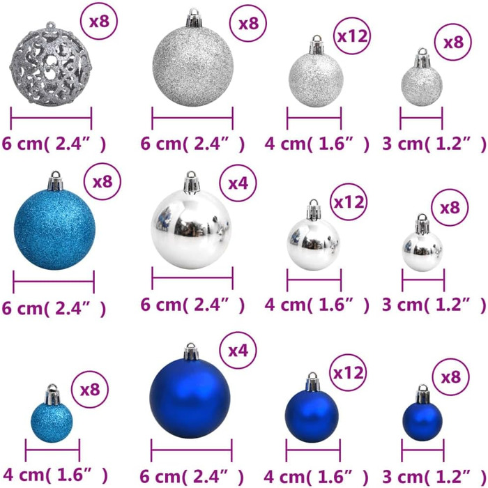 Набір різдвяних куль 100 шт. Оздоблення (сріблястий і синій)