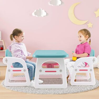 Дитяча зона відпочинку, дитячий стіл на 2 стільці, письмовий стіл з відділенням для читання, малювання, письма та рукоділля, дитячі меблі для використання в приміщенні з полицею на 1-5 років (блакитний і рожевий), 3 шт.